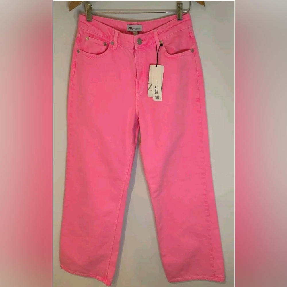 Zara Barbie neon pink wide leg jeans NWT  4 - Picture 3 of 9